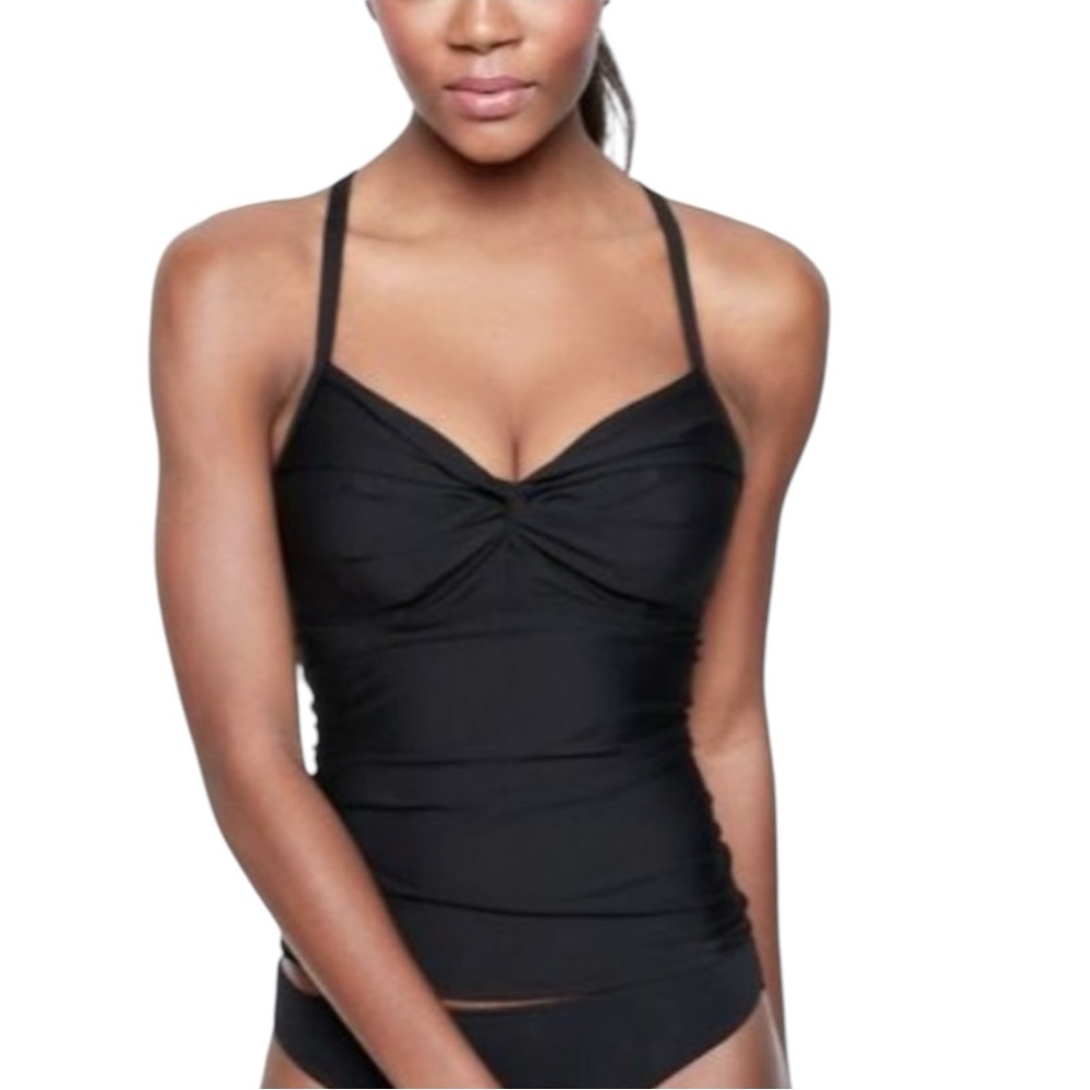 Athleta Black Twist Up Twist Front Underwire Tankini Swim Top size 34 B/C
